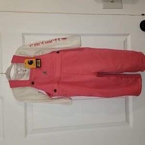 Pink Carhartt Bibs 24 months with onesie